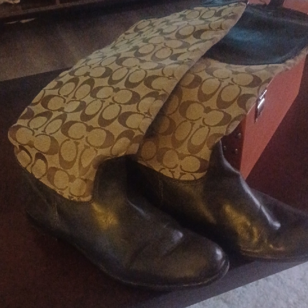 Coach Black and Tan Heeled Boots